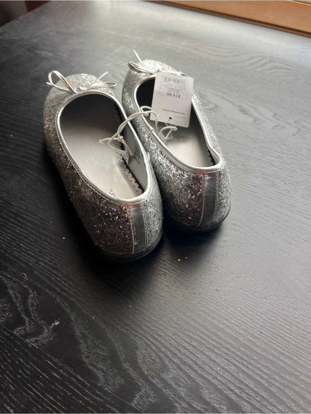 Xhilaration Silver Glitter Girls Ballet Flat Shoes Size 4 New Hummingbird